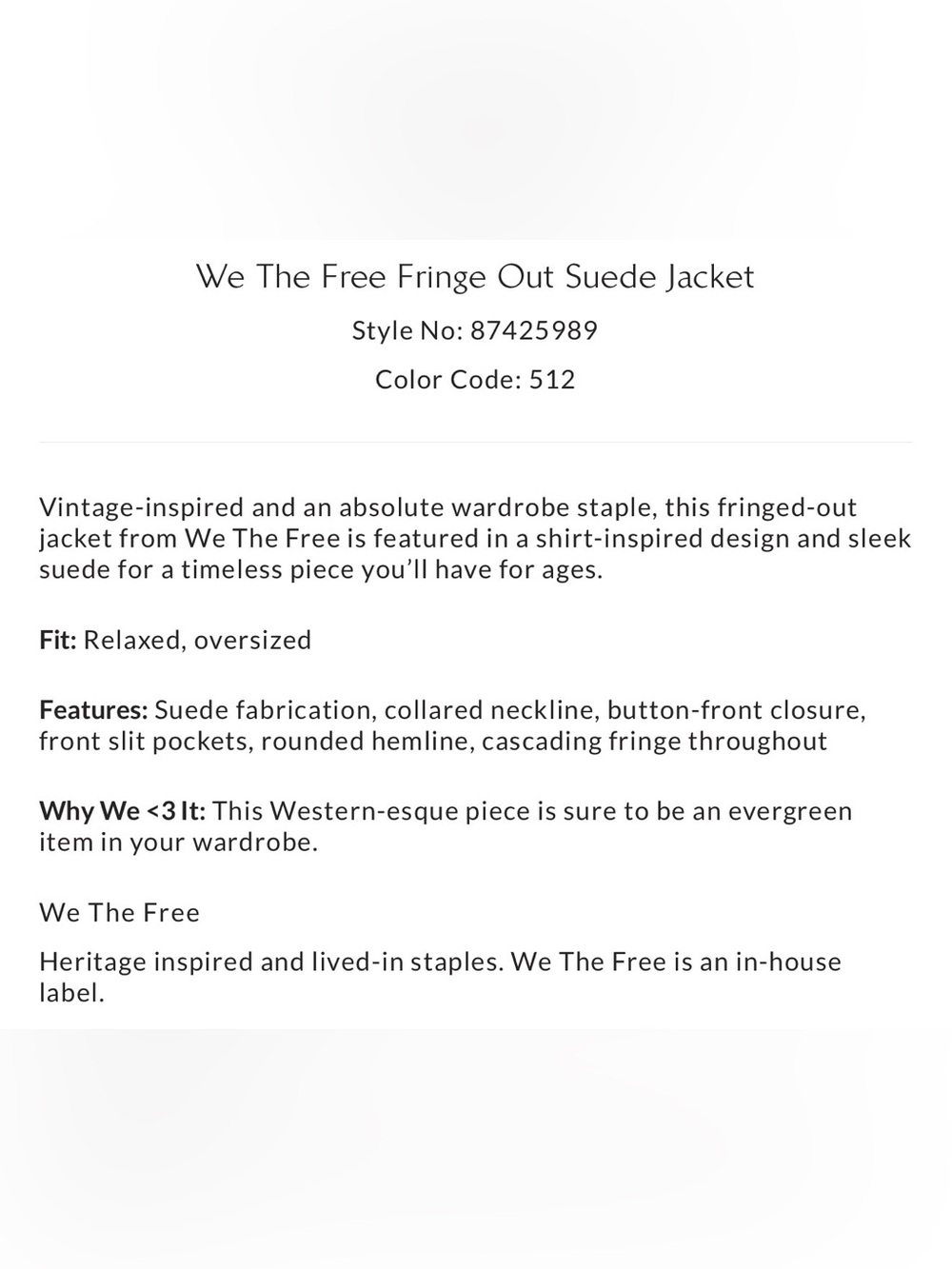 We The Free Fringe Out Suede Jacket Olive Tapenade Brown XS New 100% goat suede - Picture 12 of 13